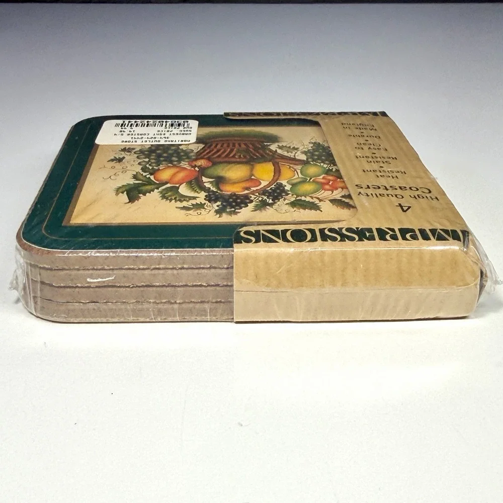 VTG 1990's Impressions Harvest Basket Coaster Set Hardboard Fall Cottagecore NOS